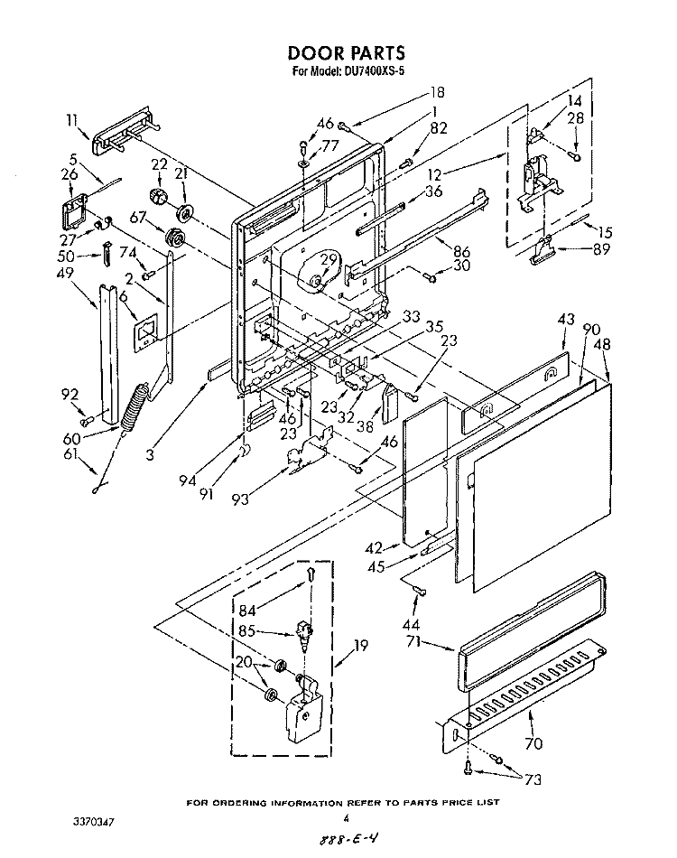 DOOR Diagram and Parts List for DU7400XS5  Whirlpool Dishwasher