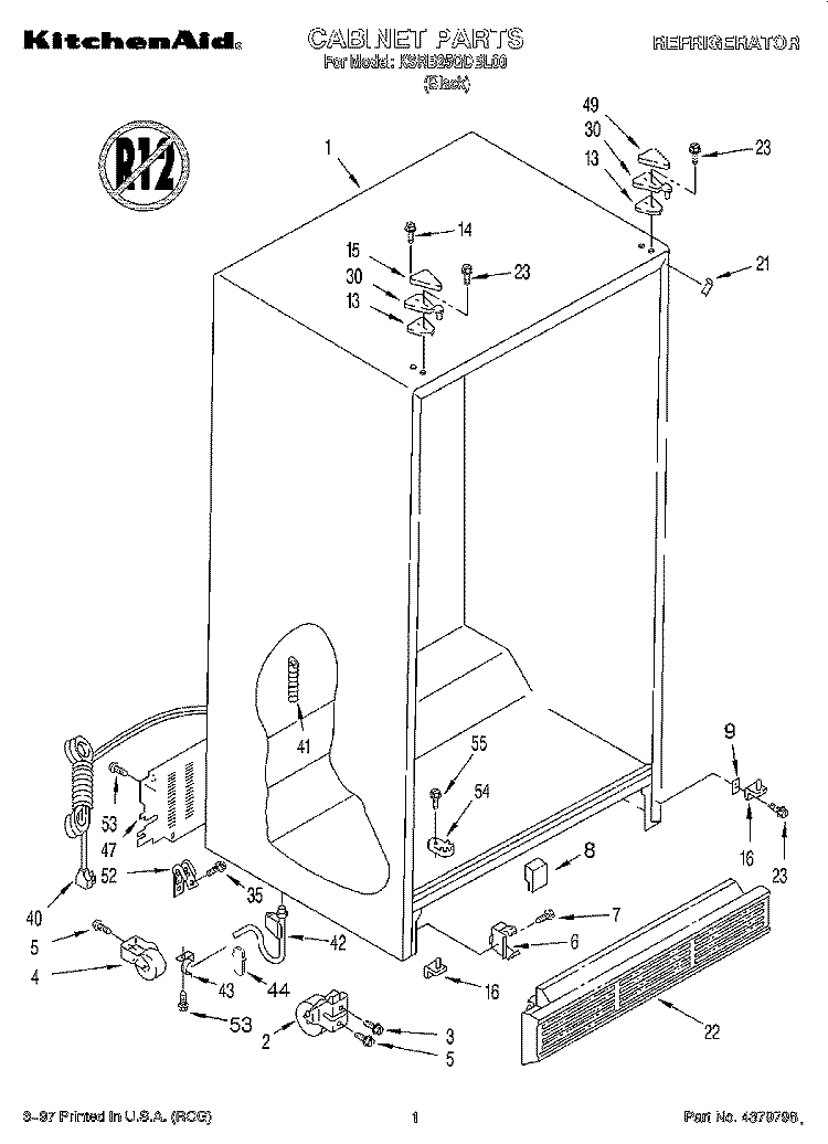 CABINET Diagram and Parts List for KSRB25QDBL00  KitchenAid Refrigerator
