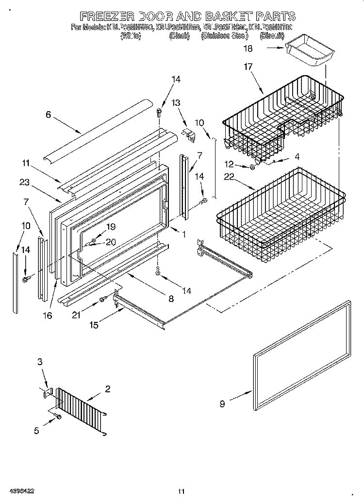FREEZER DOOR AND BASKET Diagram and Parts List for KBLP36MHS00  KitchenAid Refrigerator