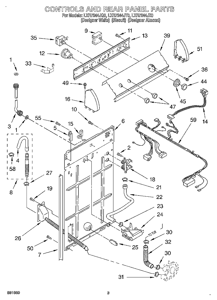 CONTROL AND REAR PANEL Diagram and Parts List for LXR7244JQ0  Whirlpool Washer