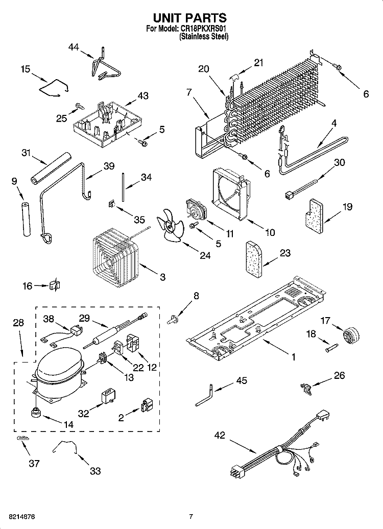 UNIT PARTS Diagram and Parts List for CR18PKXRS01  Crosley Refrigerator