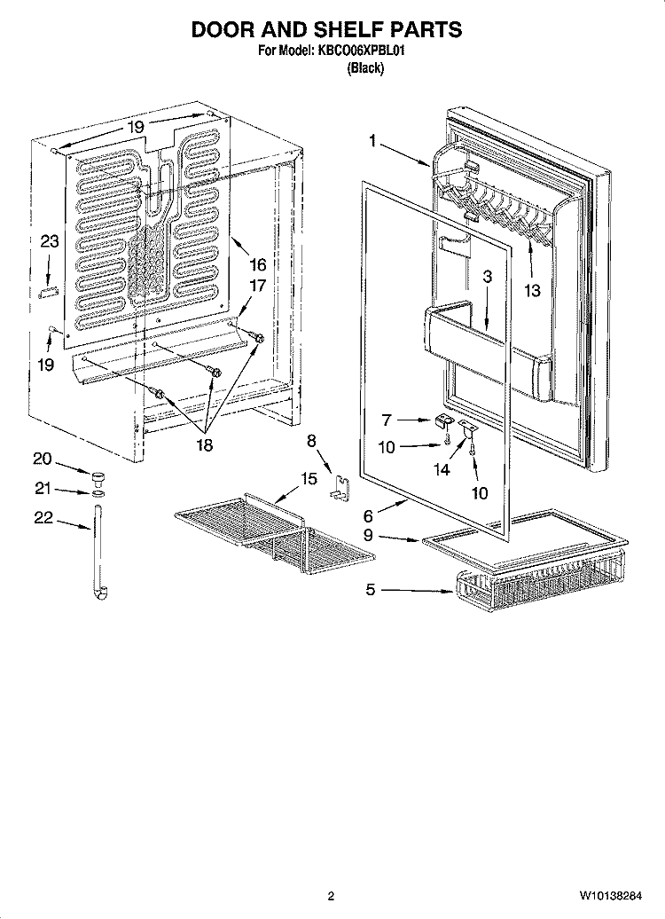 DOOR AND SHELF PARTS Diagram and Parts List for KBCO06XPBL01  KitchenAid Refrigerator