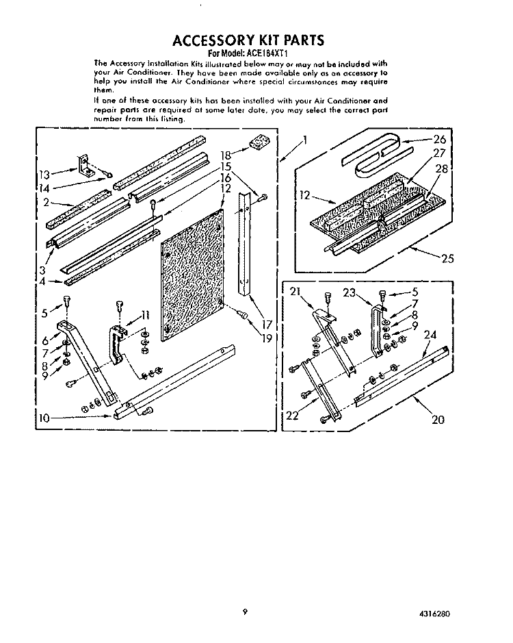 ACCESSORY Diagram and Parts List for ACE184XT1  Whirlpool Air Conditioner