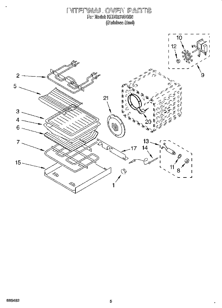 INTERNAL OVEN Diagram and Parts List for KEBS278DSS6  KitchenAid Wall Oven