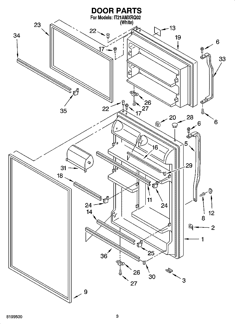 DOOR PARTS Diagram and Parts List for IT21AMXRQ02  Inglis Refrigerator