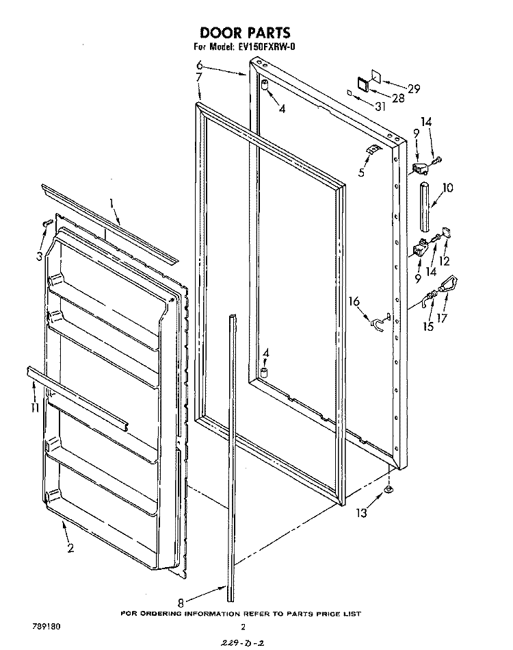 DOOR , LIT/OPTIONAL Diagram and Parts List for EV150FXRW0  Whirlpool Freezer
