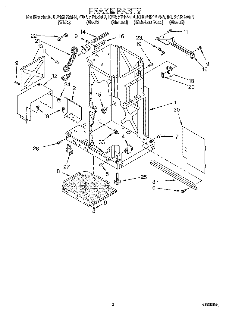 FRAME Diagram and Parts List for KUCC151GBT0  KitchenAid Trash Compactor
