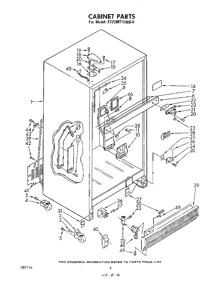 CABINET Diagram and Parts List for ET22MT1LWR0  Whirlpool Refrigerator