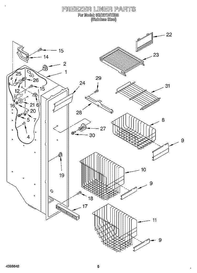 FREEZER LINER Diagram and Parts List for 6GD27DFXS00  Whirlpool Refrigerator