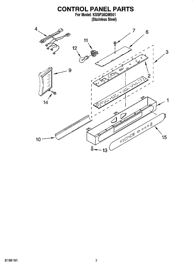 CONTROL PANEL PARTS Diagram and Parts List for KSSP36QMS01  KitchenAid Refrigerator