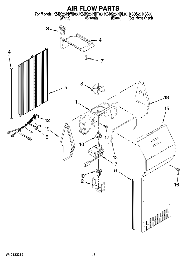 AIR FLOW PARTS Diagram and Parts List for KSBS25INBL03  KitchenAid Refrigerator
