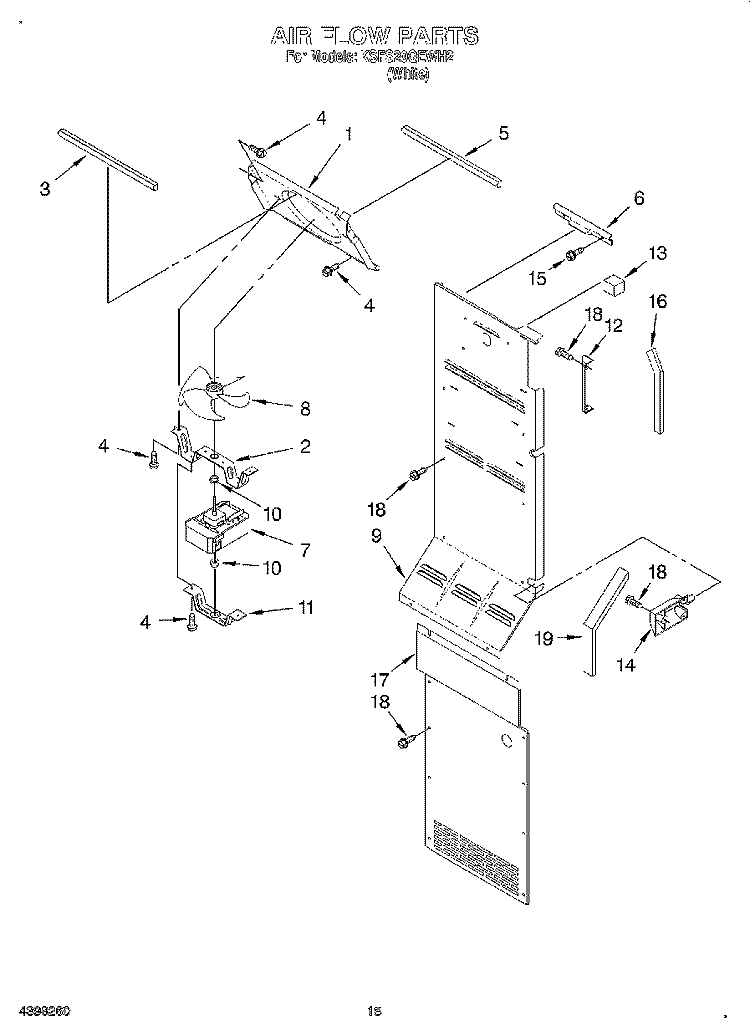 AIR FLOW Diagram and Parts List for KSFS20QEWH2  KitchenAid Refrigerator