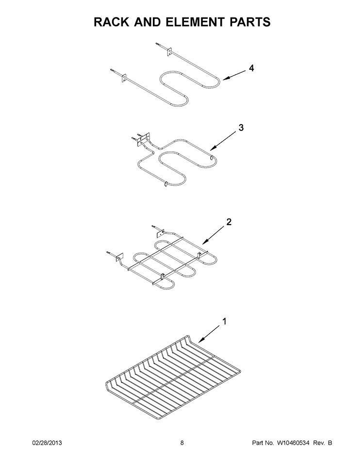RACK AND ELEMENT PARTS Diagram and Parts List for GGE388LXS02  Whirlpool Range
