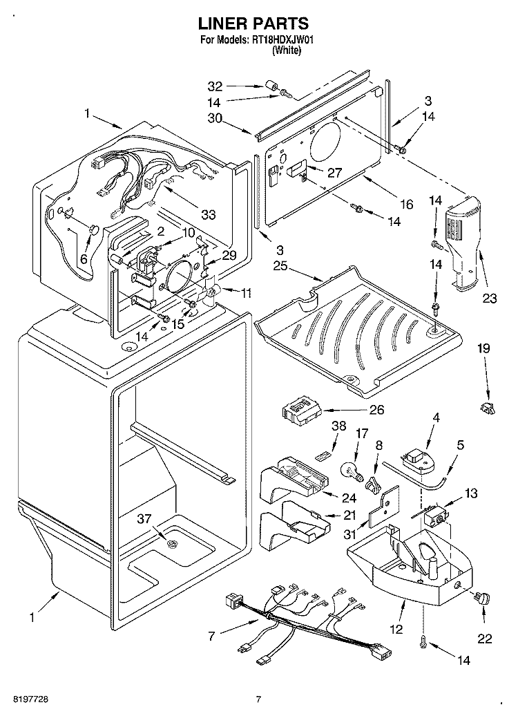 LINER Diagram and Parts List for RT18HDXJW01  Roper Refrigerator