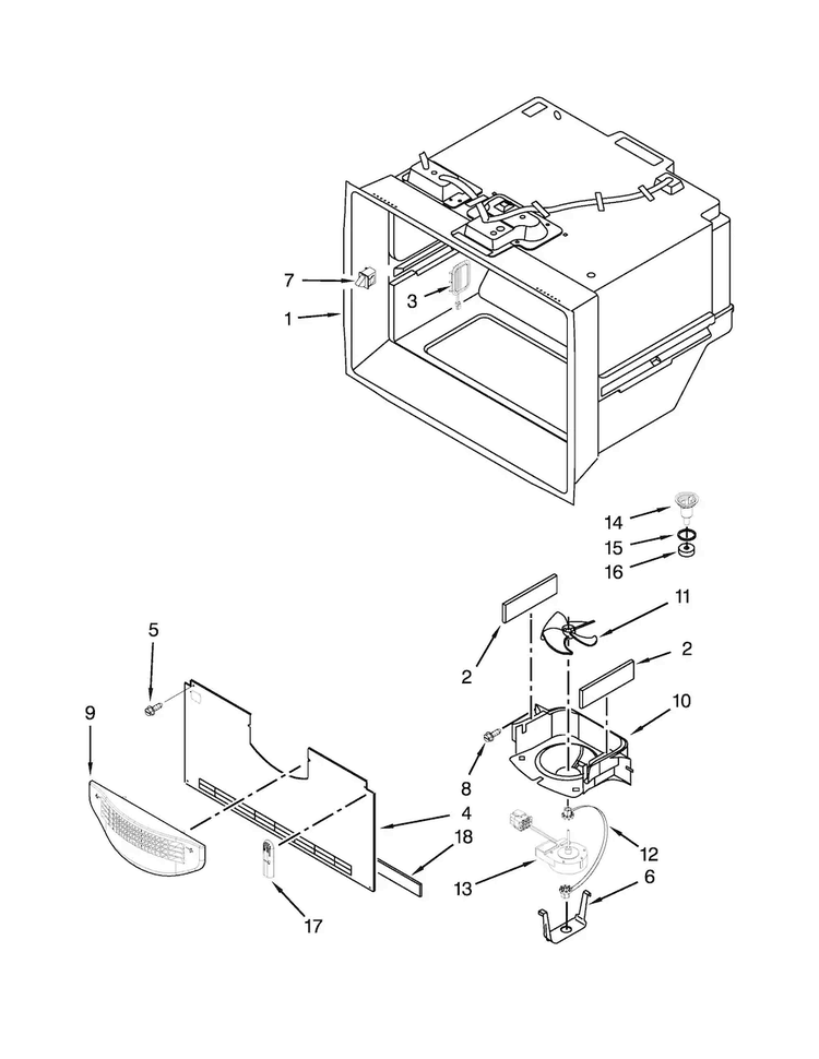 Freezer Liner Parts Diagram and Parts List for KFIS29BBBL01  KitchenAid Refrigerator