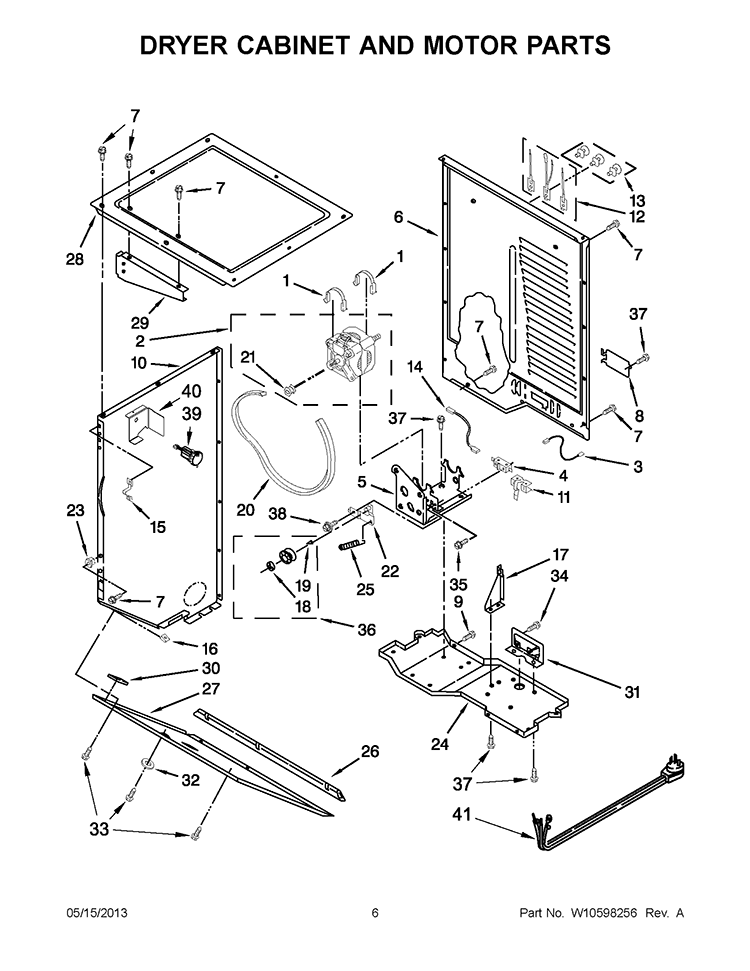 DRYER CABINET AND MOTOR PARTS Diagram and Parts List for WGT3300XQ2  Whirlpool Washer Dryer Combo
