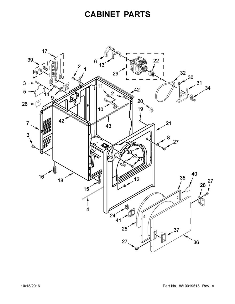 Cabinet Parts Diagram and Parts List for 3LWED4705FW0  Whirlpool Dryer