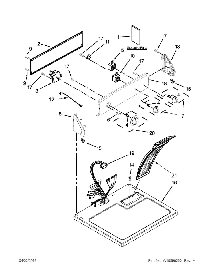 Top And Console Parts Diagram and Parts List for 11061262311  Kenmore Dryer