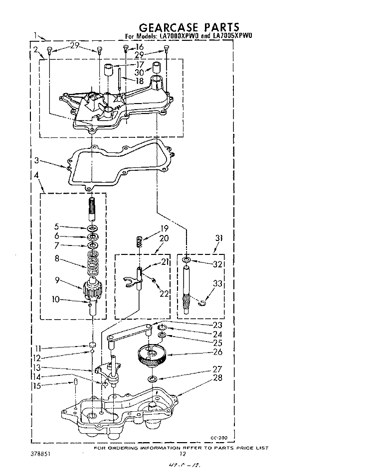 GEARCASE Diagram and Parts List for LA7000XPW0  Whirlpool Washer