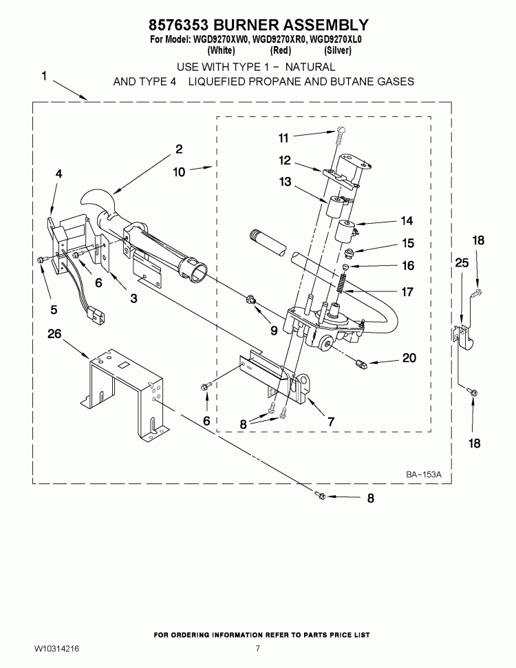 8576353 BURNER ASSEMBLY Diagram and Parts List for WGD9270XW0  Whirlpool Dryer