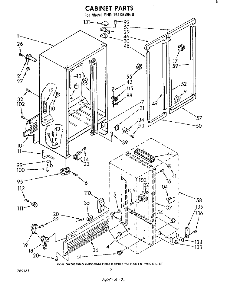 CABINET Diagram and Parts List for EHD192XKWR0  Whirlpool Refrigerator