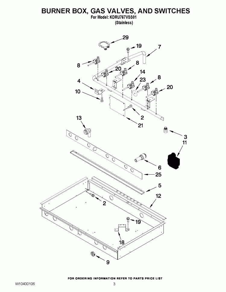 BURNER BOX, GAS VALVES, AND SWITCHES Diagram and Parts List for KDRU767VSS01  KitchenAid Range
