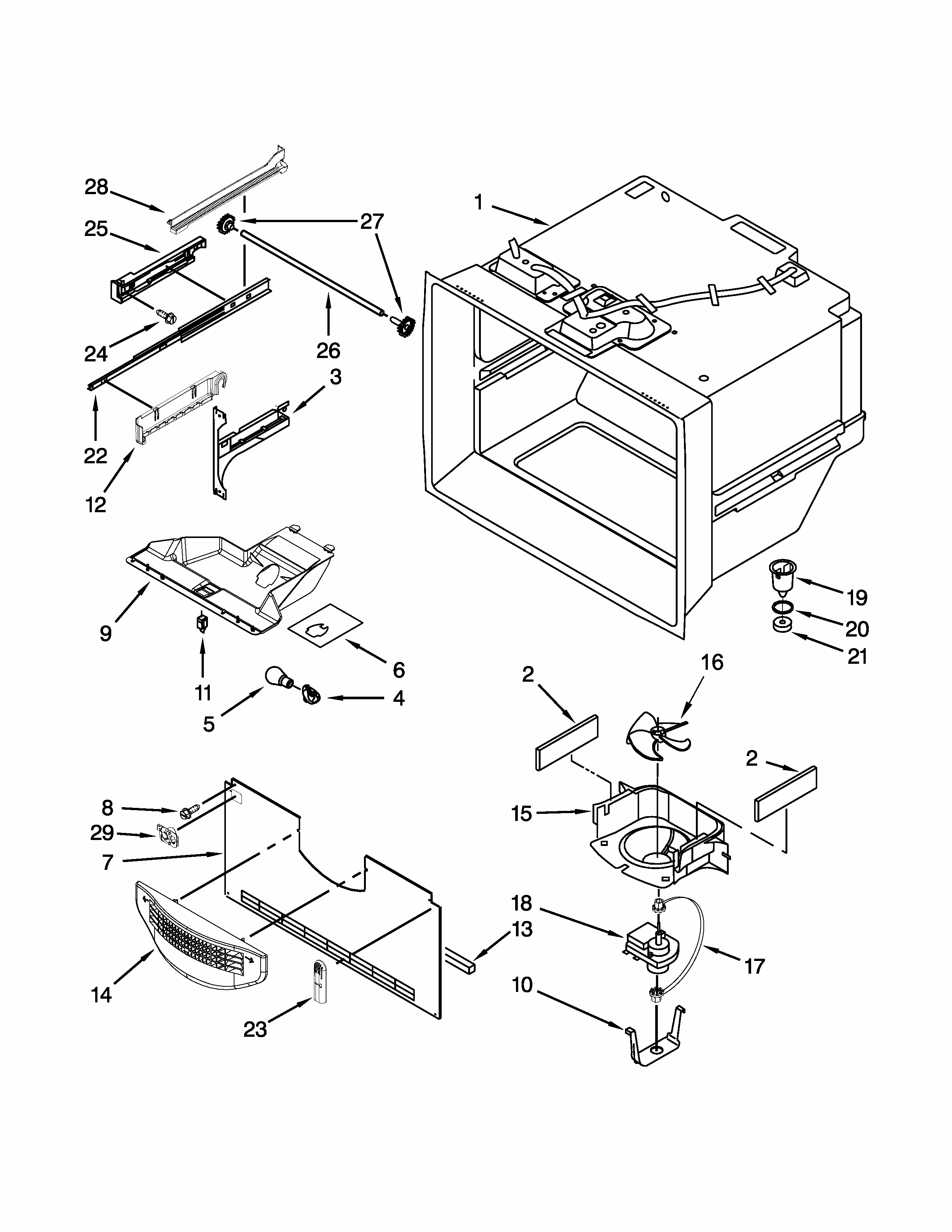 Freezer Liner Parts Diagram and Parts List for 59669989014  Kenmore Refrigerator