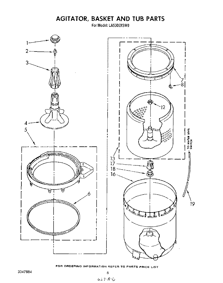 AGITATOR, BASKET AND TUB Diagram and Parts List for LA5300XSW0  Whirlpool Washer