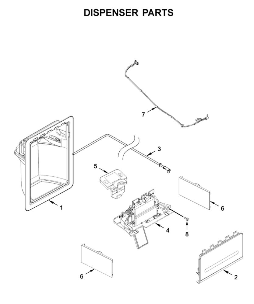 Dispenser Parts Diagram and Parts List for WRS315SDHM05  Whirlpool Refrigerator