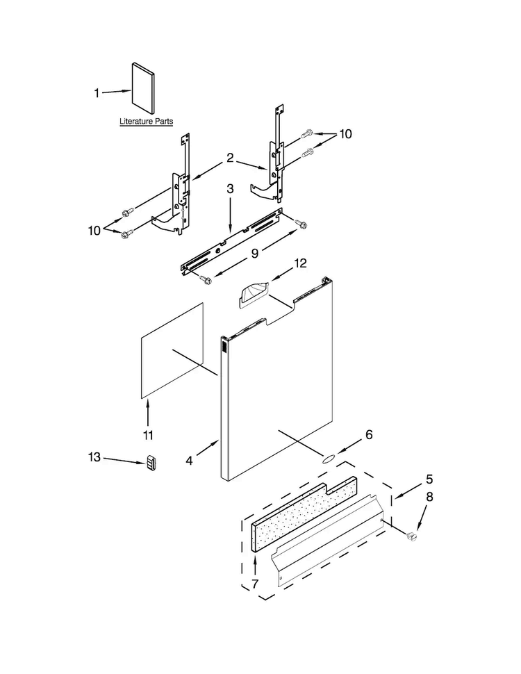 Door Panel Parts Diagram and Parts List for WDF530PAYT7  Whirlpool Dishwasher
