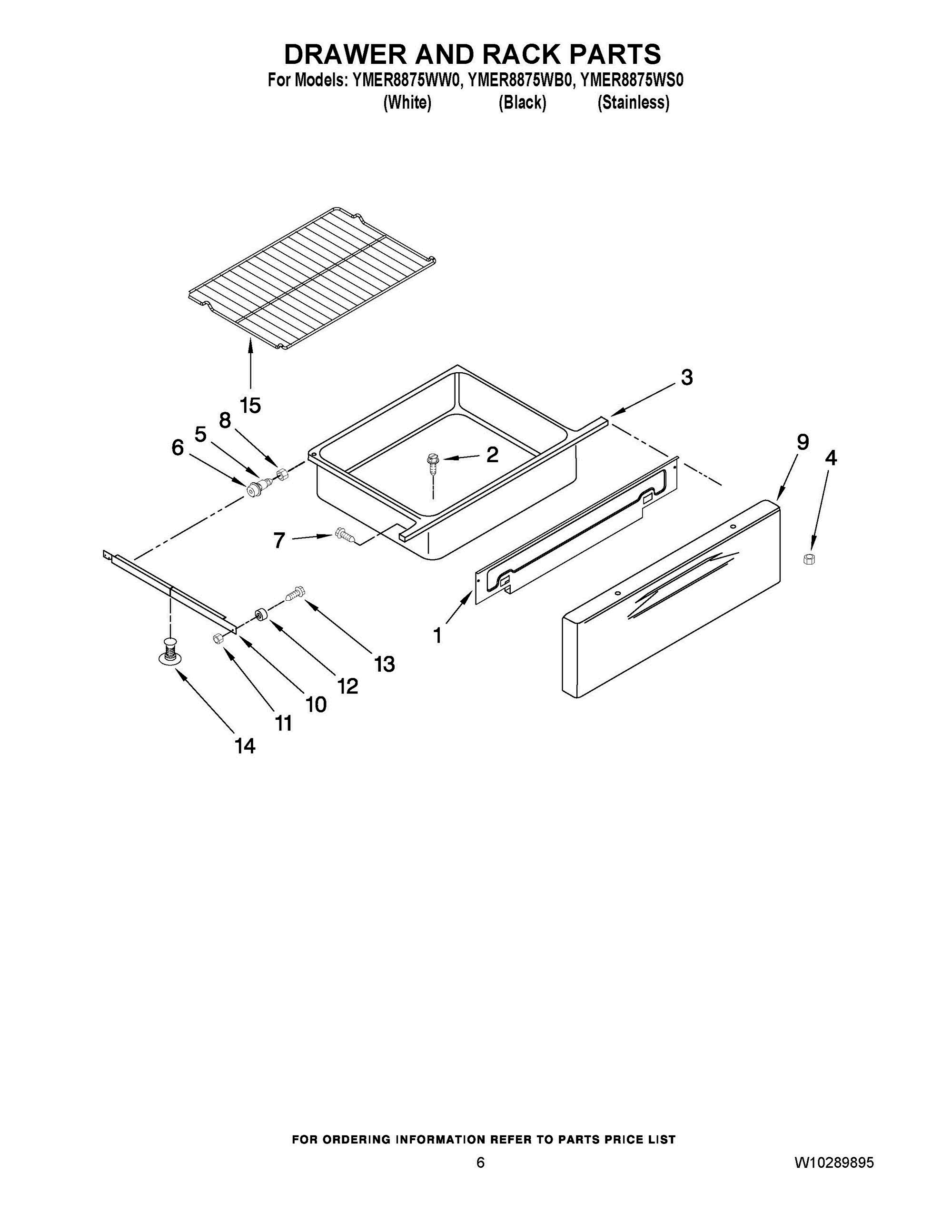 05 - DRAWER AND RACK PARTS Diagram and Parts List for YMER8875WB0  Whirlpool Range