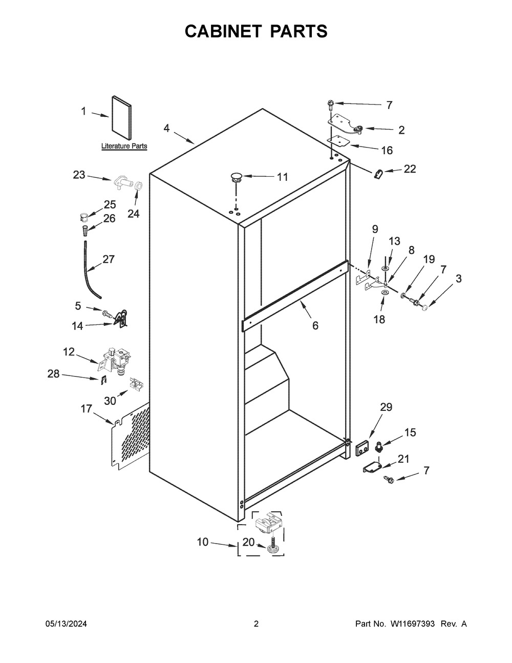 Cabinet Parts Diagram and Parts List for WRTX5328PM00  Whirlpool Refrigerator