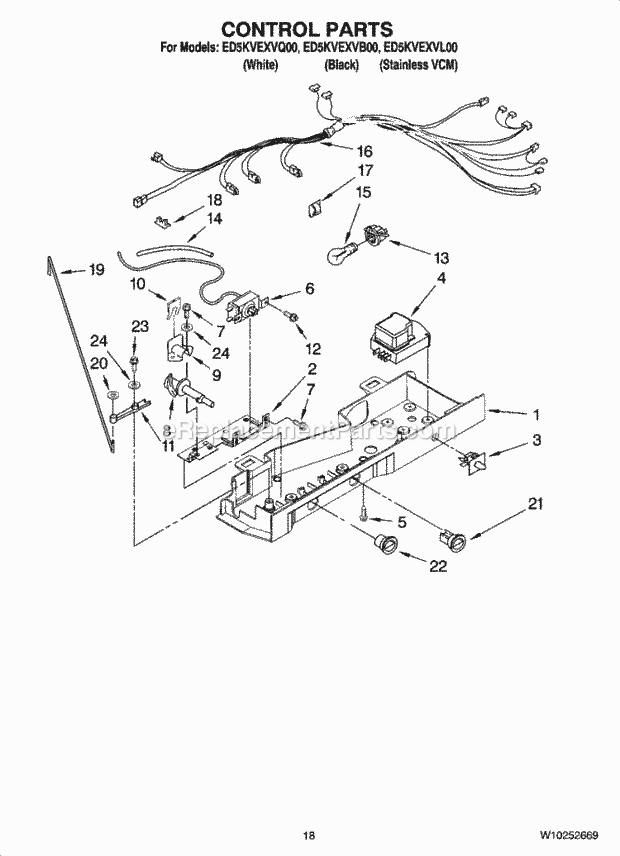 CONTROL PARTS Diagram and Parts List for ED5KVEXVB00  Whirlpool Refrigerator
