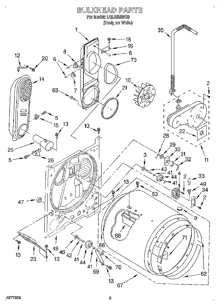 BULKHEAD Diagram and Parts List for LGL8858EQ3  Whirlpool Dryer