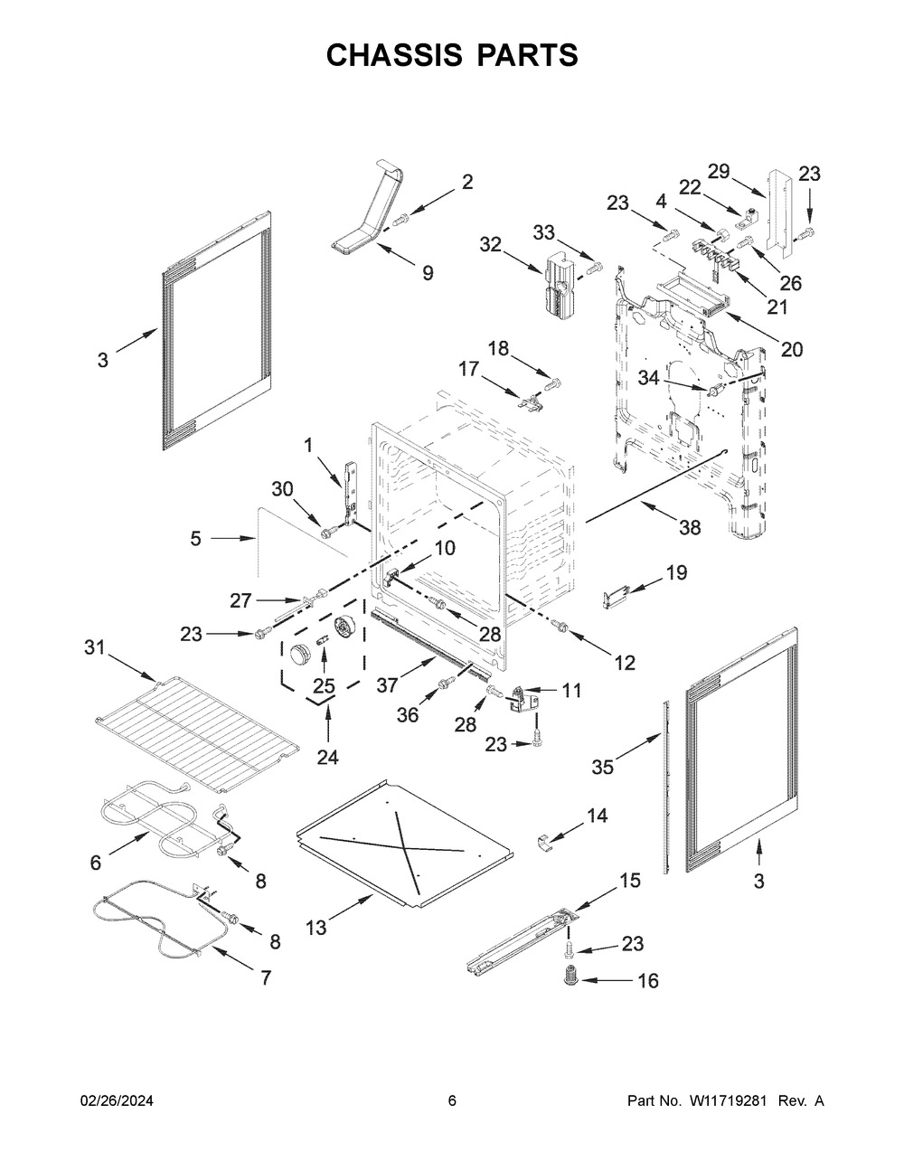 Chassis Parts Diagram and Parts List for WFES3030RS0  Whirlpool Range