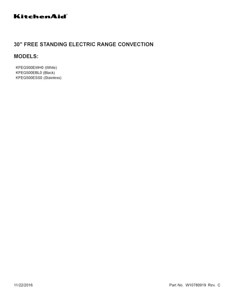 Cover Sheet Diagram and Parts List for KFEG500EBL0  KitchenAid Range