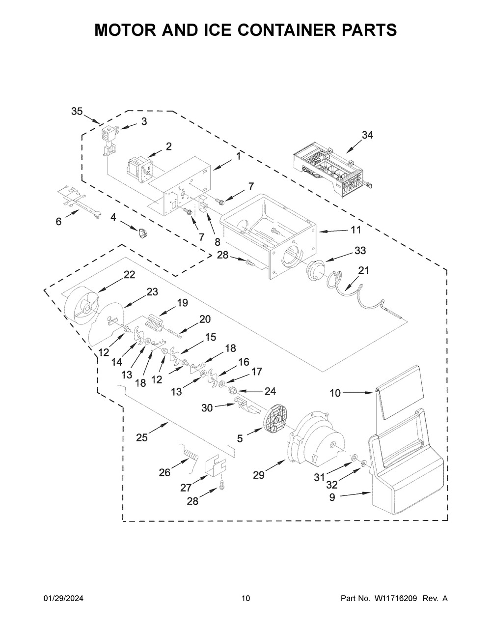 Motor And Ice Container Parts Diagram and Parts List for WRS335SDHB07  Whirlpool Refrigerator