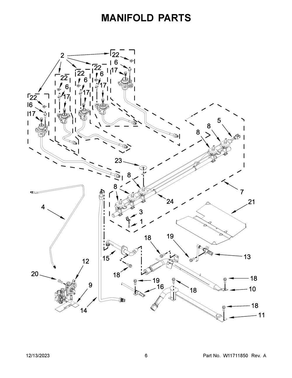 Manifold Parts Diagram and Parts List for WEG745H0LZ5  Whirlpool Range