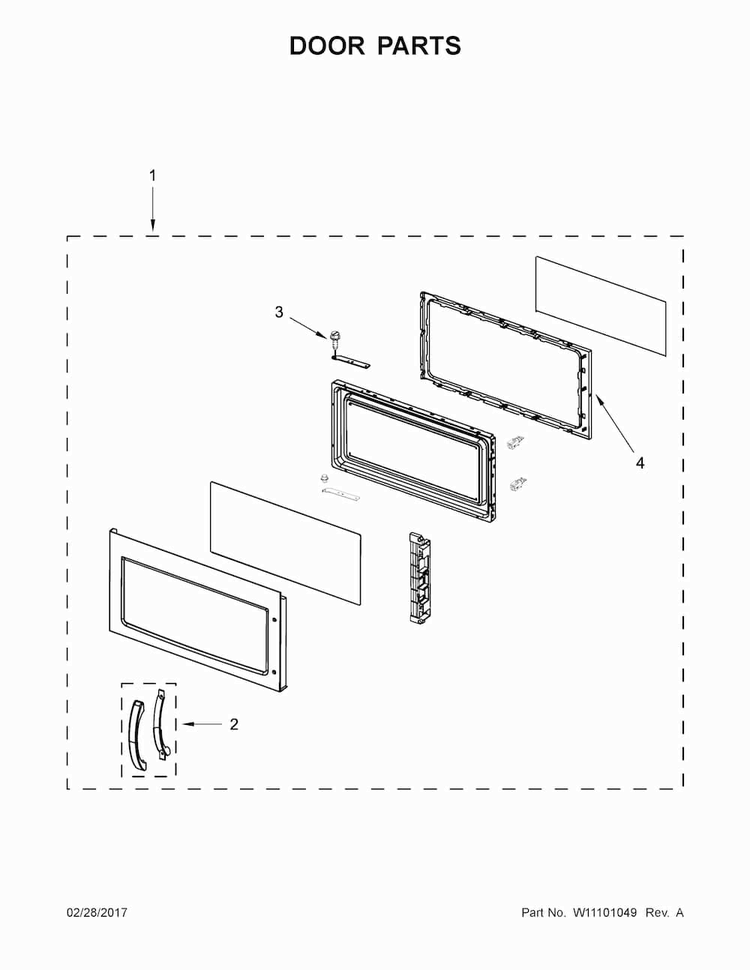 Door Parts Diagram and Parts List for UMV1160CB3  Whirlpool Microwave