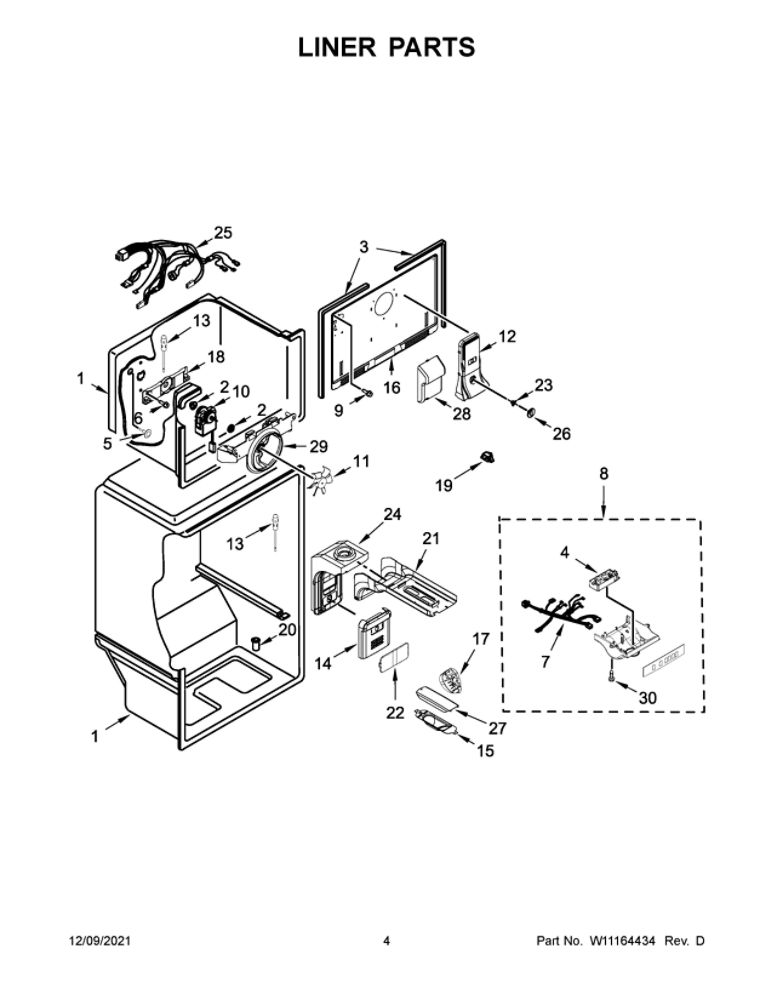 Liner Parts Diagram and Parts List for WRT311FZDM01  Whirlpool Refrigerator