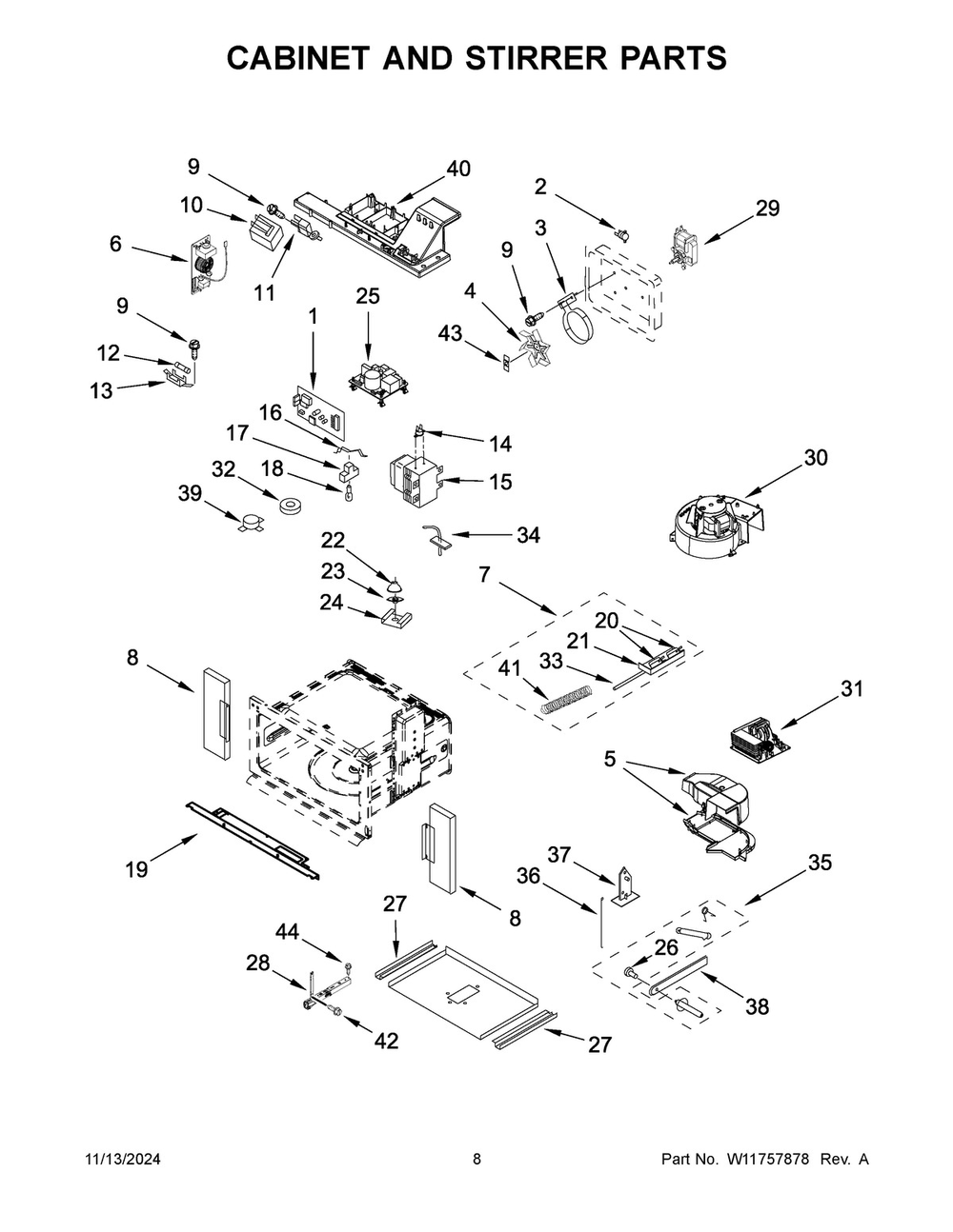 05 - Cabinet And Stirrer Parts Diagram and Parts List for JMC2427LM01  Whirlpool Microwave