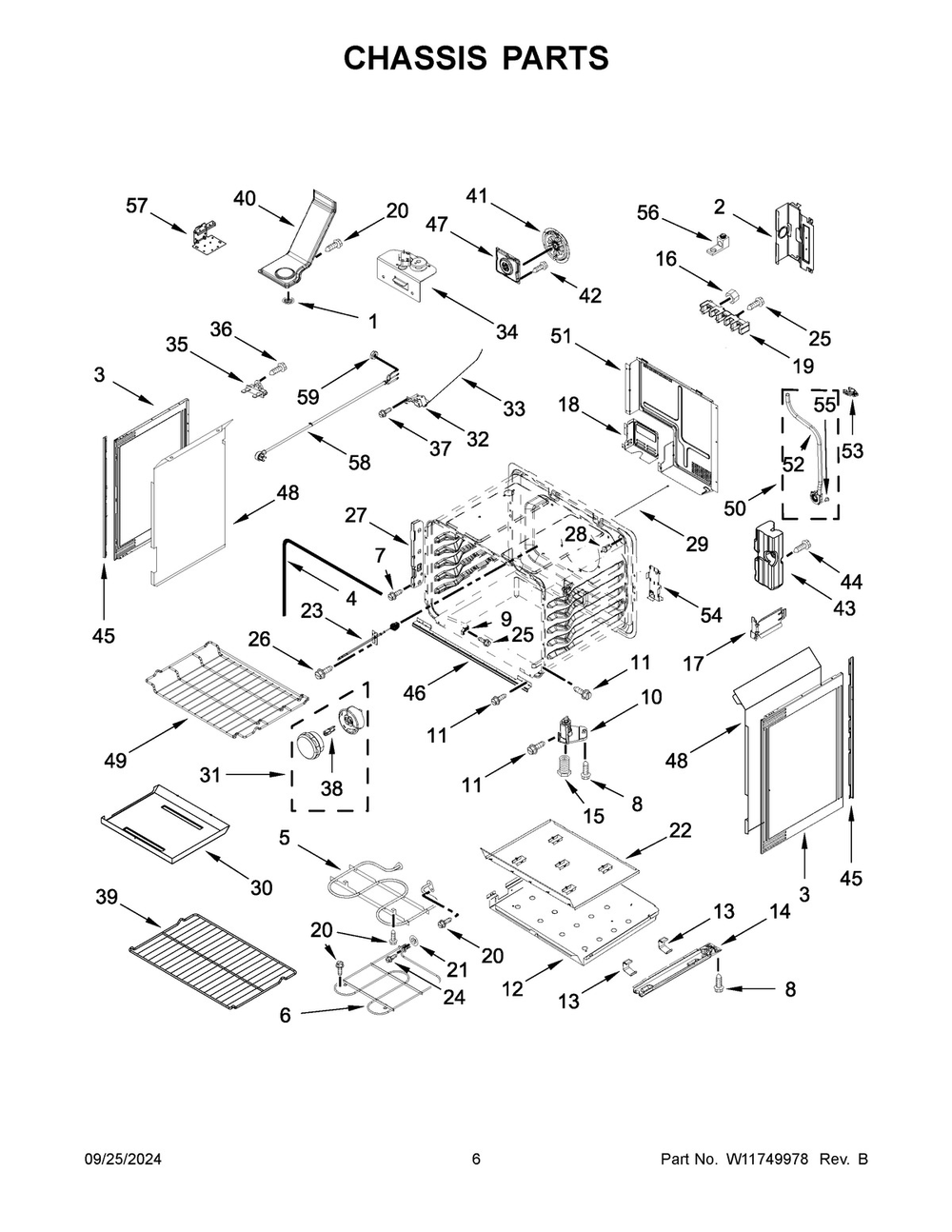 04 - Chassis Parts Diagram and Parts List for YWFES7530RB0  Whirlpool Range