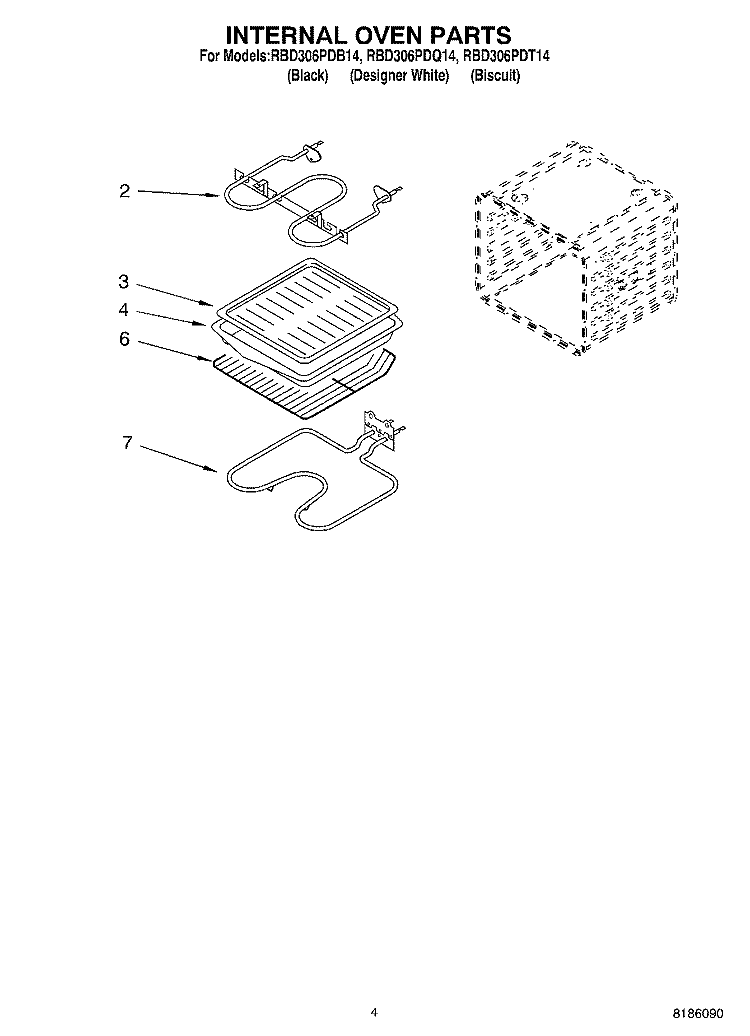 INTERNAL OVEN PARTS Diagram and Parts List for RBD306PDB14  Whirlpool Wall Oven