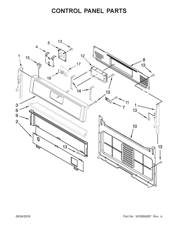 Control Panel Parts Diagram and Parts List for WFG530S0ES1  Whirlpool Range