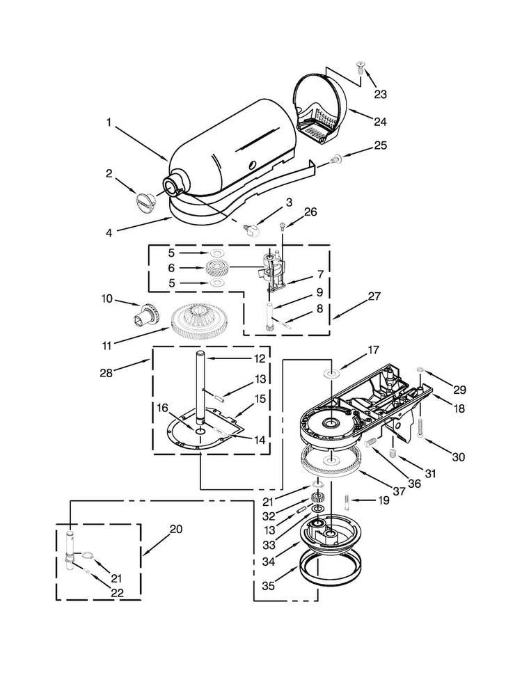 Case, Gearing And Planetary Unit Parts Diagram and Parts List for KSM153PSCB0  KitchenAid Mixer