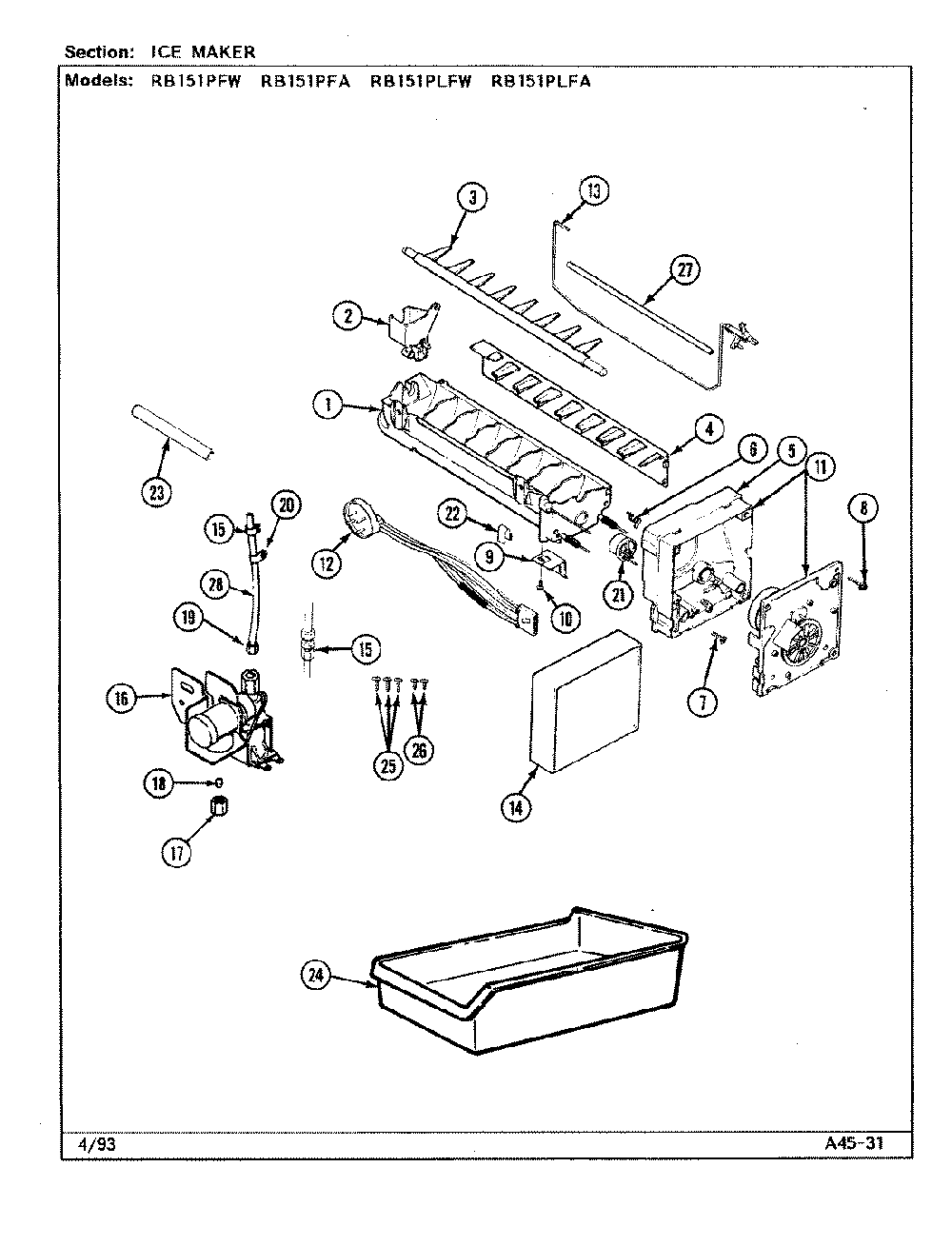 05 - Ice Maker Diagram and Parts List for RB151PLFA  Whirlpool Refrigerator
