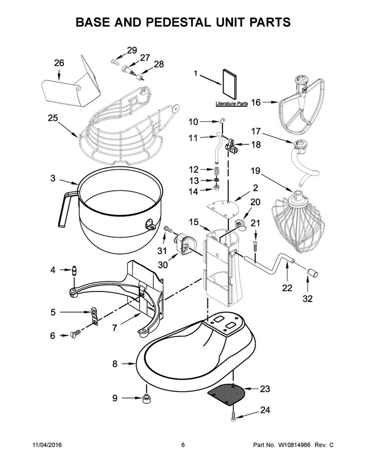 Base And Pedestal Unit Parts Diagram and Parts List for 5KSMC895ZSM0  KitchenAid Mixer
