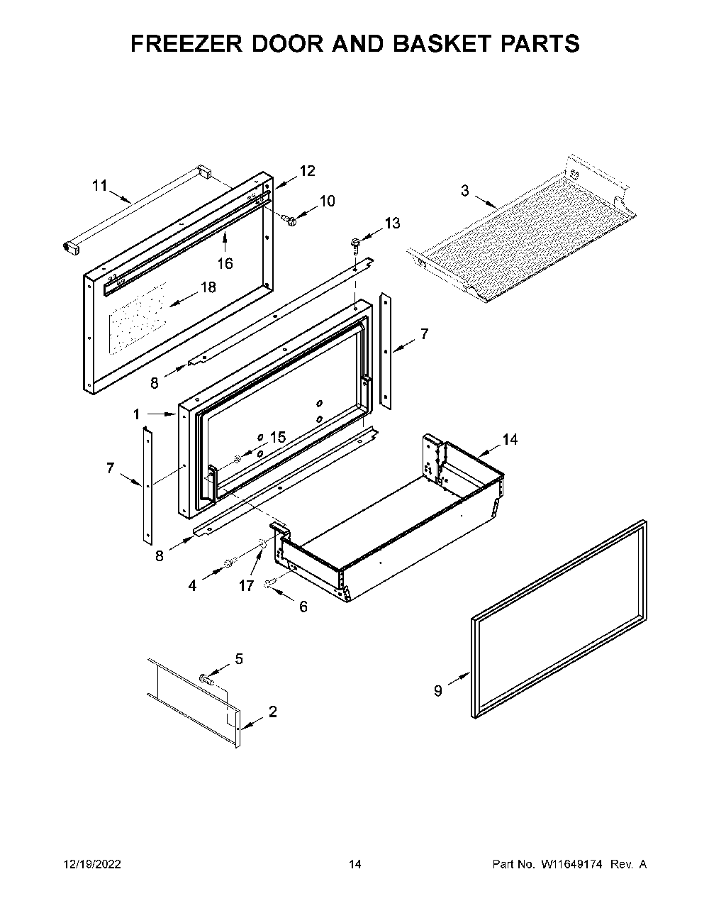 Freezer Door And Basket Parts Diagram and Parts List for KBFN502EBS05  KitchenAid Refrigerator