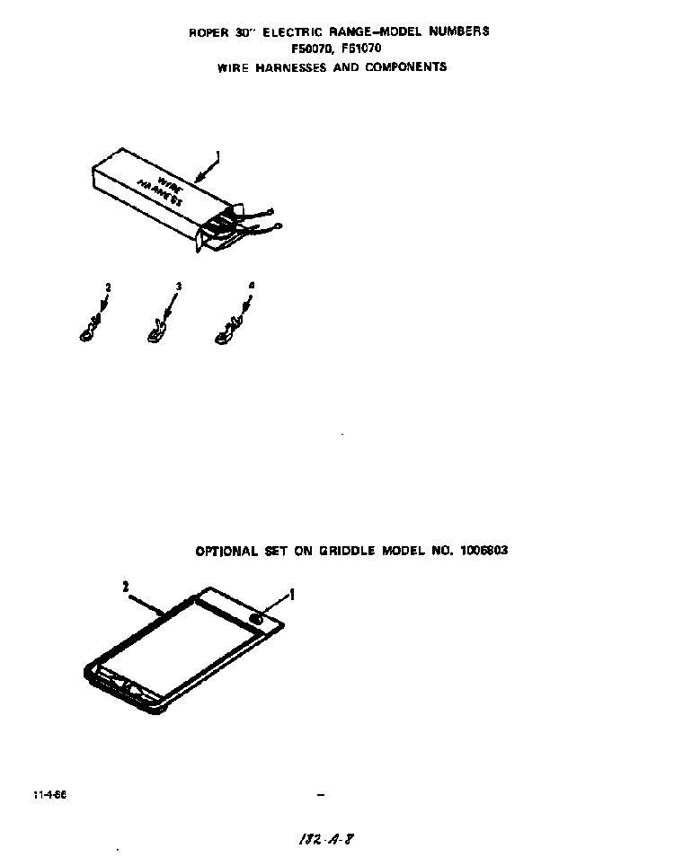 Wire Harness Diagram and Parts List for F5107*0  Roper Range