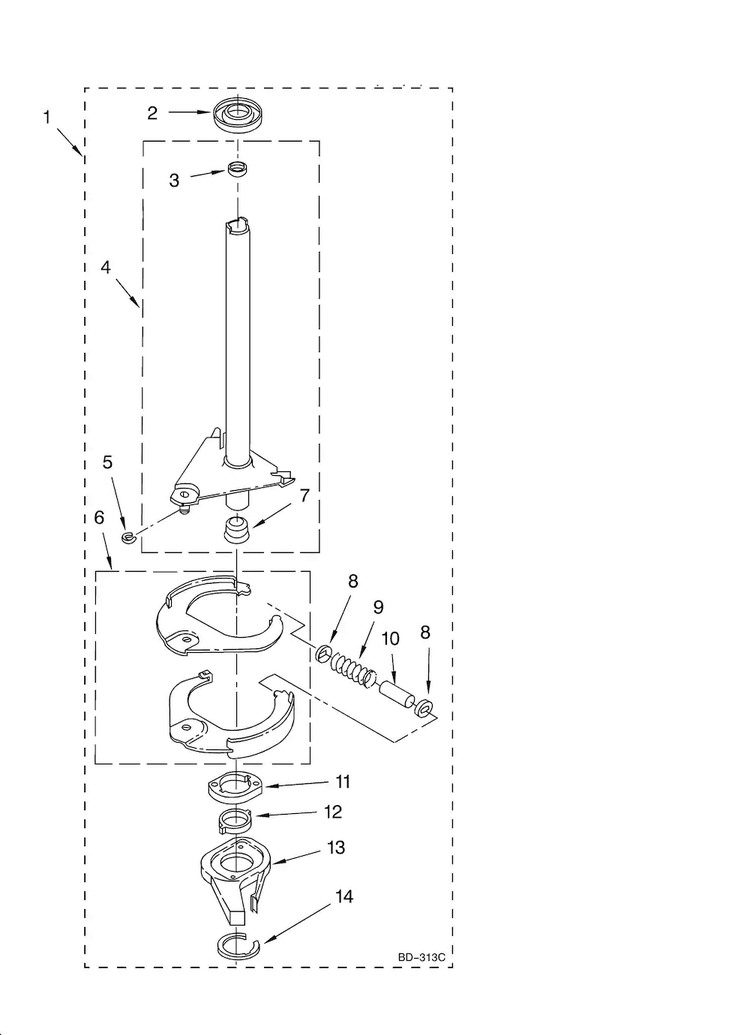Brake And Drive Tube Parts Diagram and Parts List for 11080754003  Kenmore Washer Dryer Combo